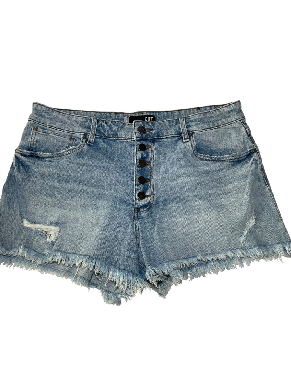 Kut From The Kloth Jane High Rise Denim Shorts | Size 12 | Button Fly Frayed Hem